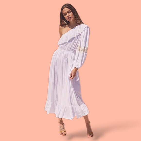 FP Jen's Pirate Booty NWOT one shoulder balloon sleeve crochet mini dress L - Picture 3 of 9